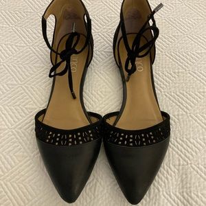 Franco Sarto Harley Pointed-Toe Ankle Tie Flats - size 7M - black